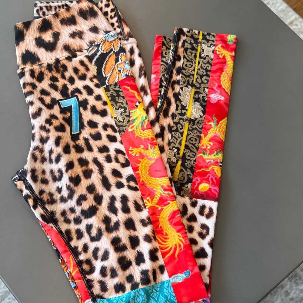 Leopard & Red Dragon Print Leggings - Multicolor